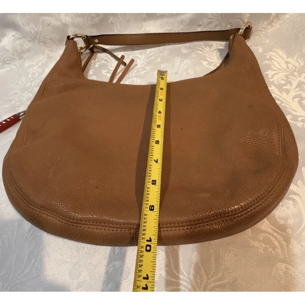Michael Kors Brown Pebbled Leather Hobo Shoulder Bag Gold Tone Logo Front Zipper